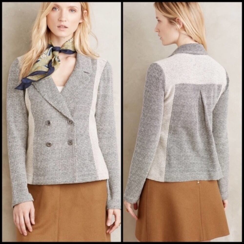 Anthropologie Saturday Sunday Black/Cream Marled Knit Blazer